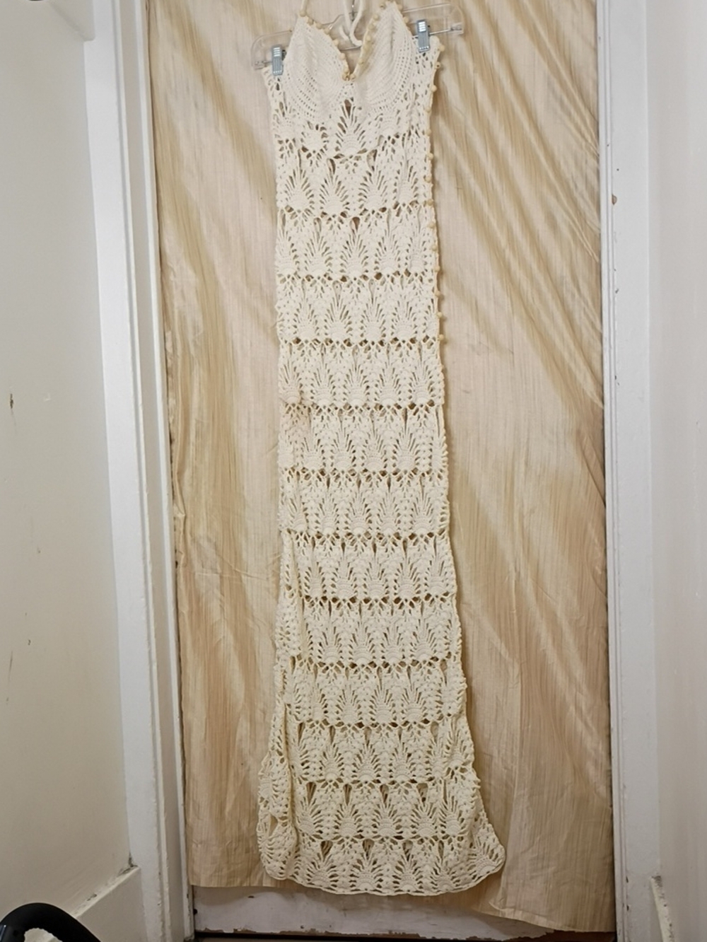 Tularosa Cream Crochet Dress with Wood Bead Accents